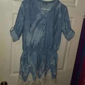 Blue washed out Romper with embroidered flowers